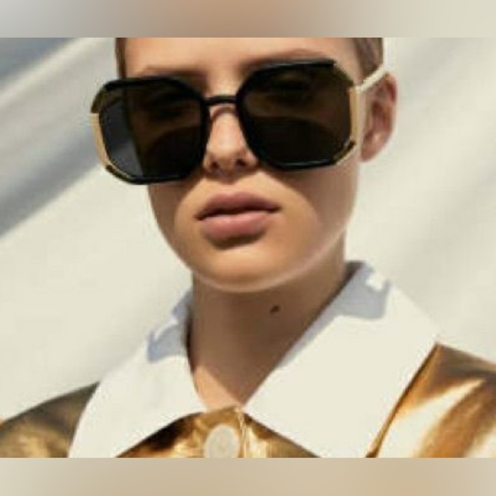 Prada Elegant Black and Gold Sunglasses NEW Authentic